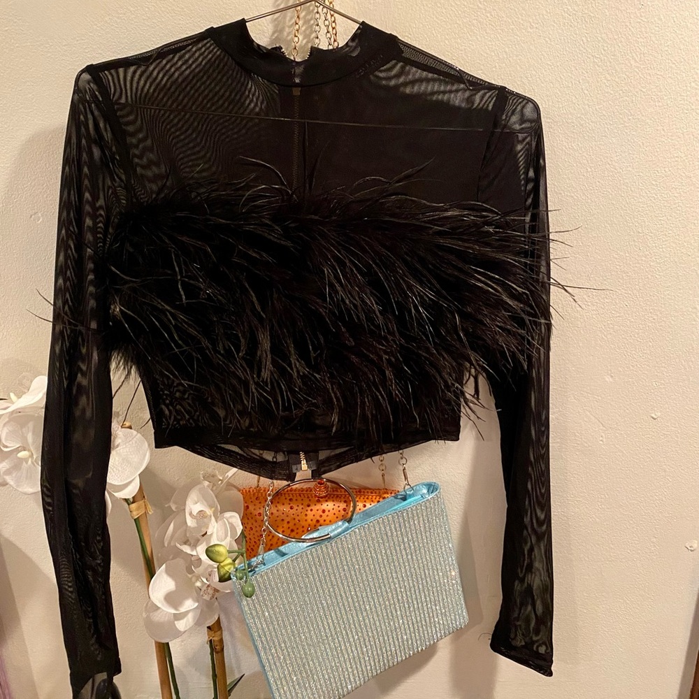 Feathered Bust Mesh Crop Top